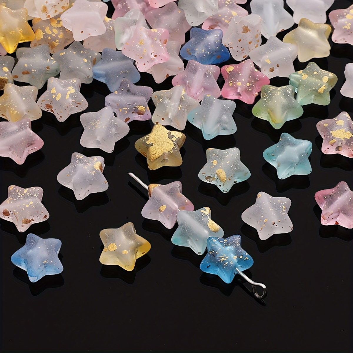 100pcs Random Mixed Color Frosted Star Beads for Jewelry Making
