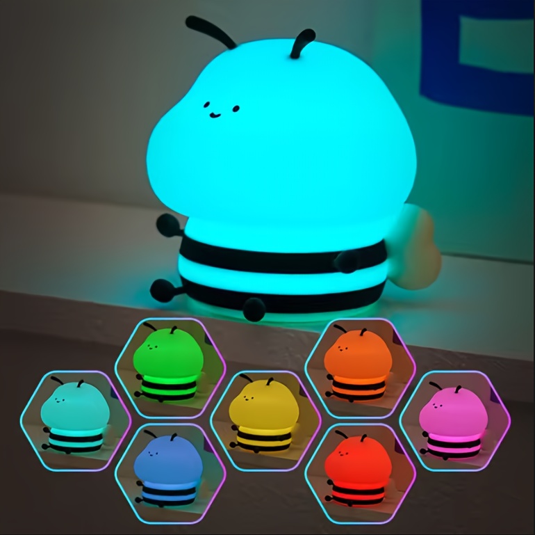 1  honeybee night light rechargeable eye protection bedside lamp with colorful changing colors cute bedroom decorative ornament Product details 0