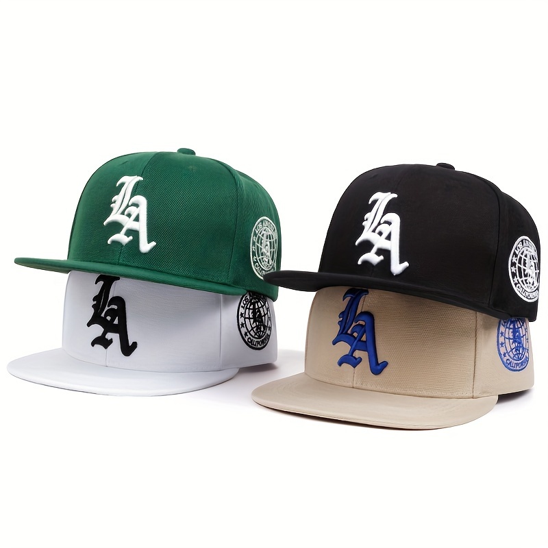 

Men's La Embroidered Flat Brim Baseball Cap - Fashionable Hip Hop Style, Lightweight & Durable