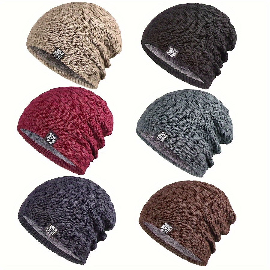 TEMU Set Of 6 Men's Insulated Knit Hats For Fall And Winter