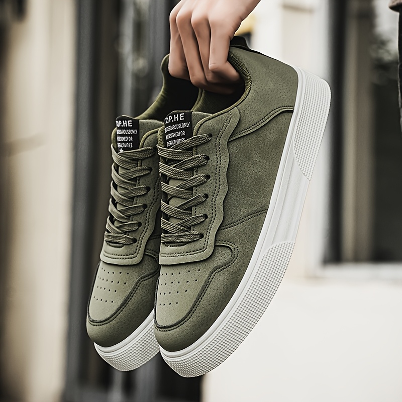 Men'S Casual Low-Top Running Shoes - Olive Green Breathable Fabric Lining, White EVA Sole & Cushioned Insole for All-Day Comfort, Durable Lace-Up Design for Gym, Training & Casual Attire, Gym Shoes, Sleek Shoe Design, Comfortable Fit