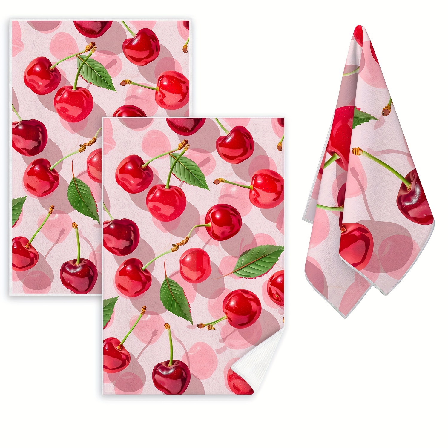 

2-piece Ultra-soft Microfiber Hand Towels - Red Cherry Design, Absorbent & Decorative Kitchen Dish Towels, Perfect For Cooking, Baking, Housewarming Gifts - Machine Washable