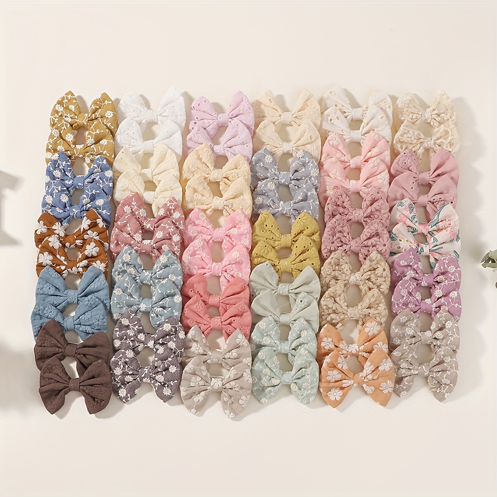 2/10 pack hair bows hair clips floral print and solid color  display picture 1