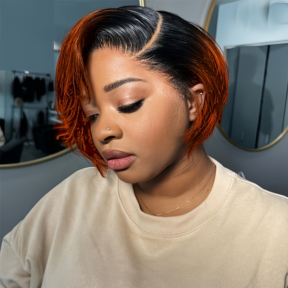 TEMU 13x4 Transparent Lace Front Human Hair Wig, Short Cut Bob Style, 150% Density, Straight Hair, Natural Look For Women, Versatile Styling, , China, Short Hair Wig