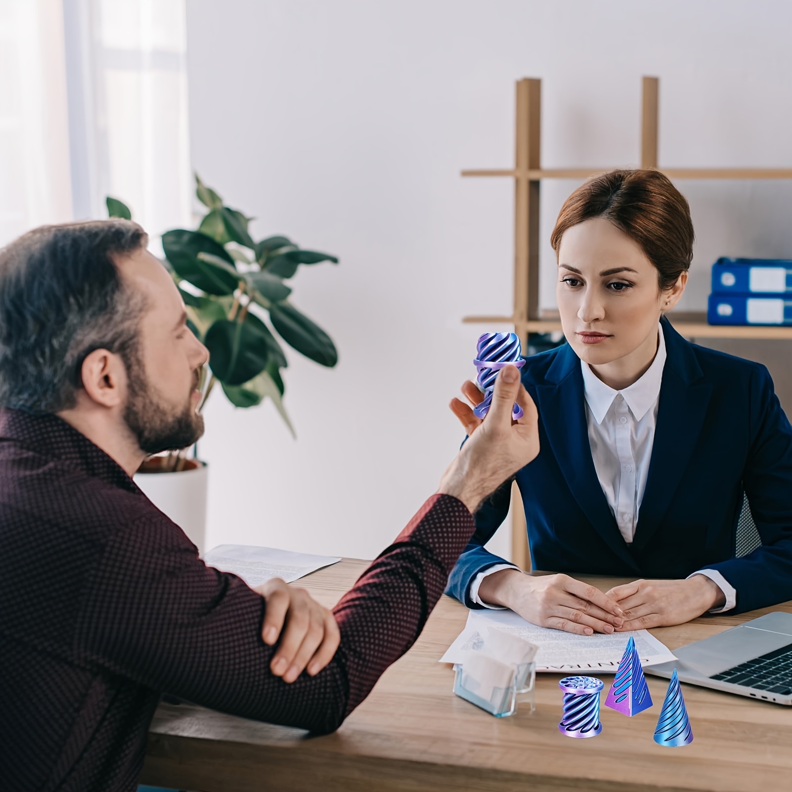 3-Pack Impossible Cone Fidget Ornaments - Spiral Pyramid Desk Decor with Flexible Cone, Relax Office & Home Decoration, Anxiety Relief fidgets in Pastel & Bright Colors (Pink, Blue, Purple, Green, Golden, ) - Ideal Gift for Adults & Teens, Focus Aid, Playful Design, Smooth Finish, Focus Tool, Work From Home