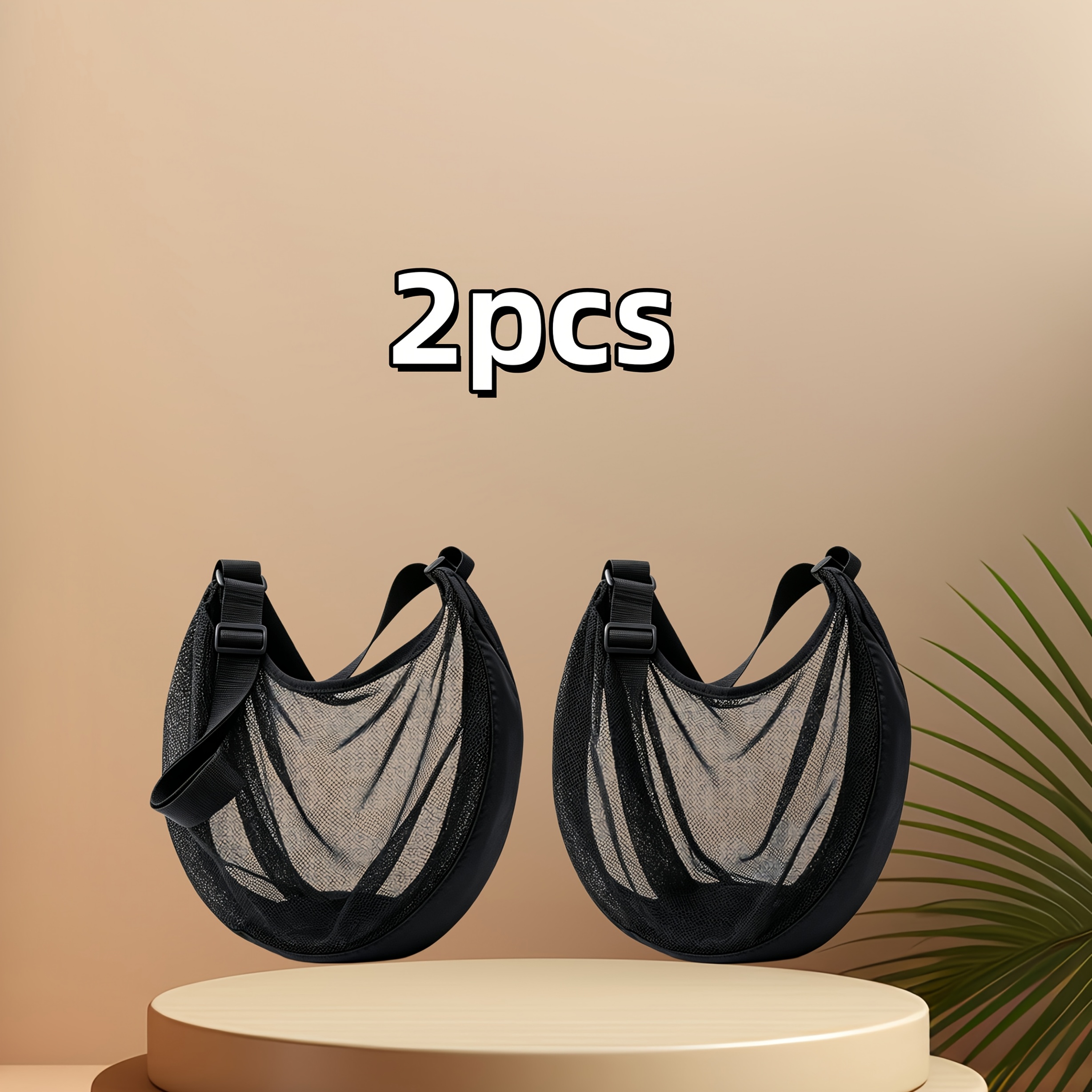 TEMU 2pcs Set Black Basketball Net Bag With Adjustable Shoulder Straps, Ball Carry Strap, Breathable And Lightweight Gym Bag For Basketball, Soccer,