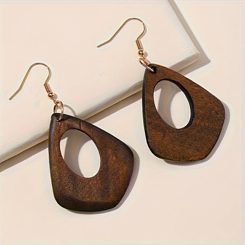 Vintage Brown Solid Wood Dangle Earring Set, 5-Pair