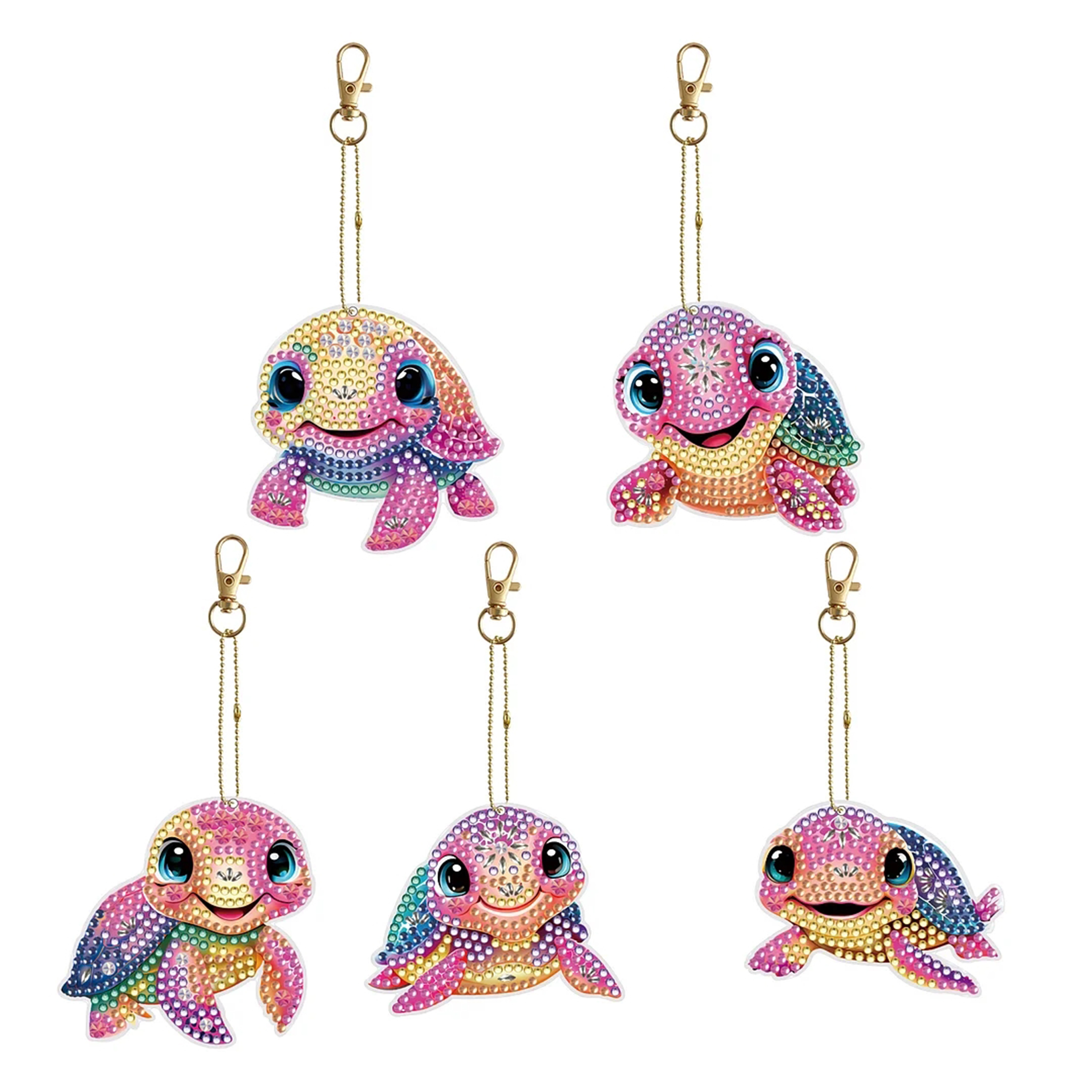 TEMU 5pcs Colorful Turtle Diamond Painting Keychains. Accessories Are Double-sided Rings, Suitable For Beginners To Diy. Can Serve As And Make Great
