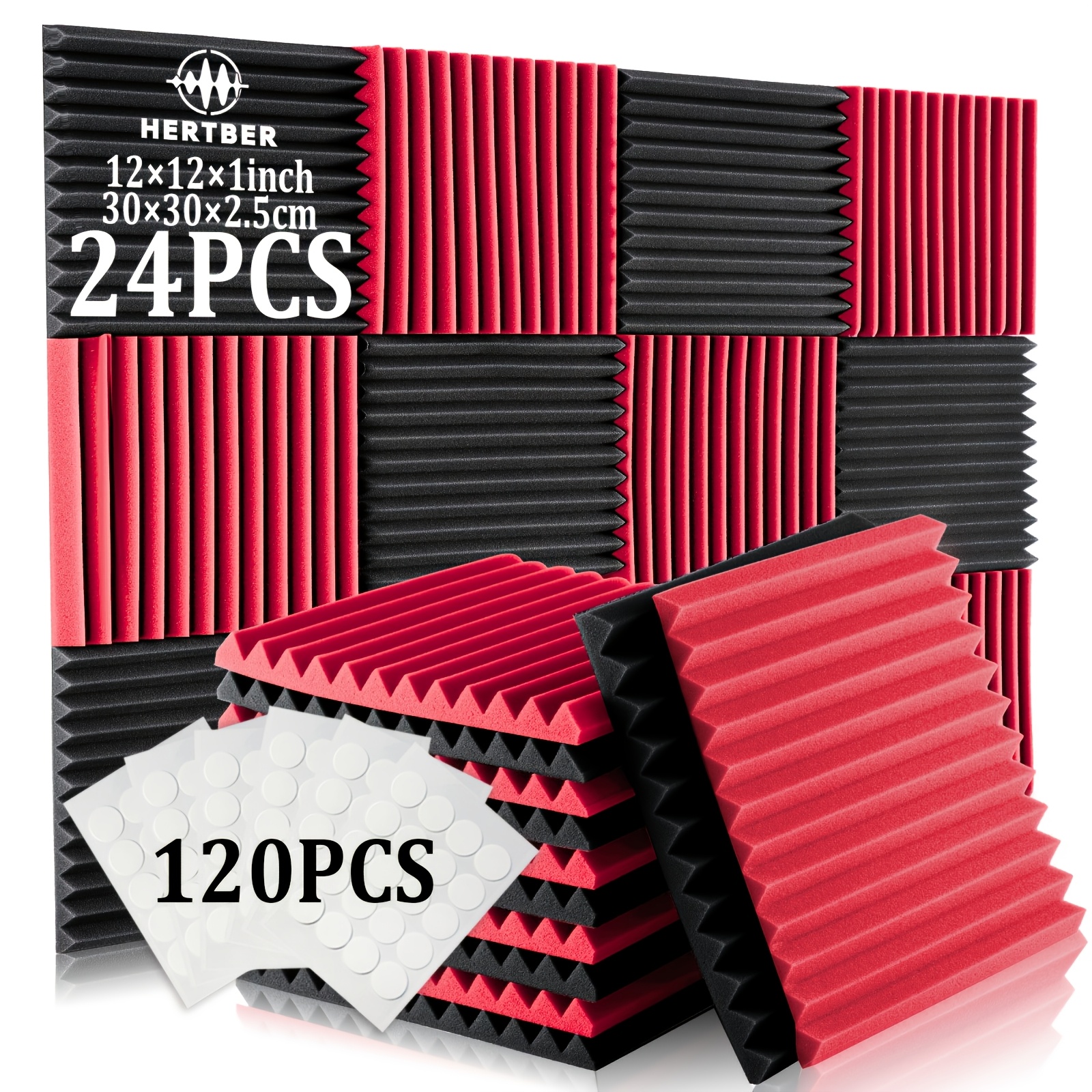 24pcs soundproof foam 30 x 30 x 2 5   red black blue black gray   combination 120 double sided   stickers high density professional recording sound insulation material suitable for  