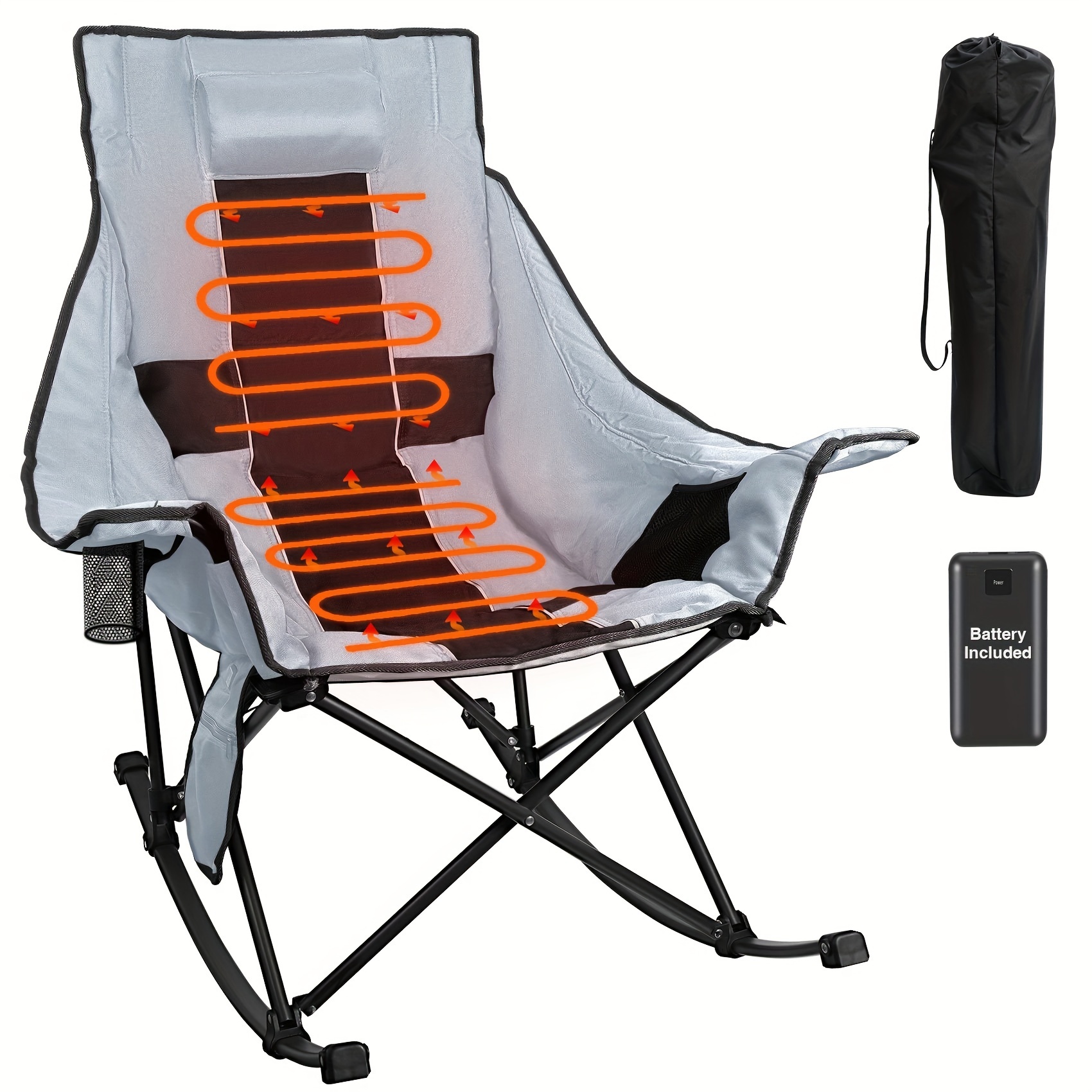 

Outdoor Only Oversized Camping Chair, Xl , Folding Chair With 3 Heat Levels For Back And Seat, Portable Chairs W/20, 000mah Power Bank For Camping Hiking Travel