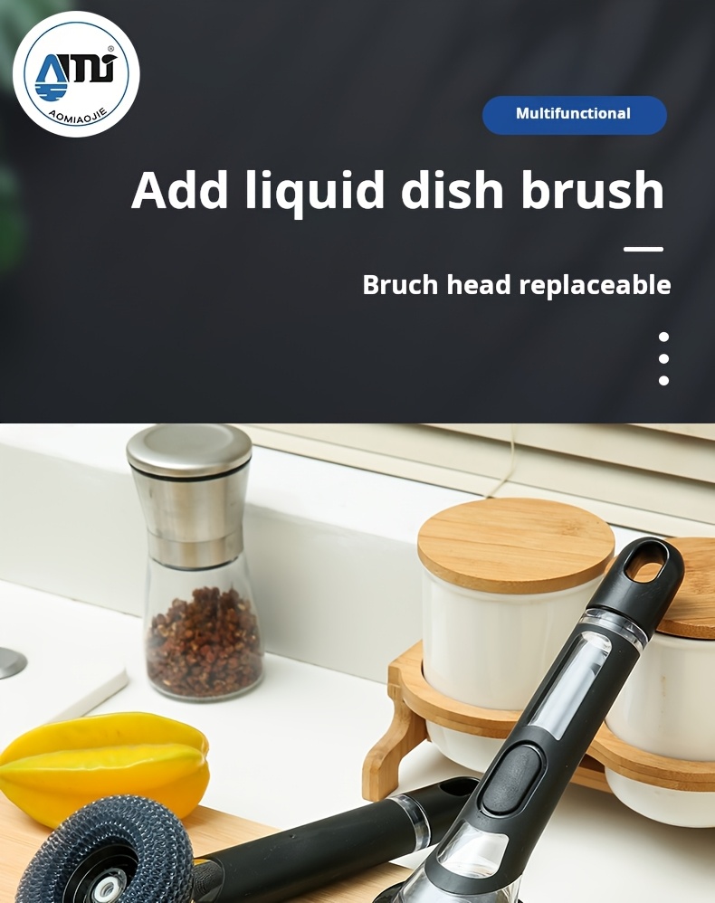 versatile multi purpose kitchen cleaning brush with soap dispenser   reusable scrubber for pots pans dishes   cleaning tool details 10