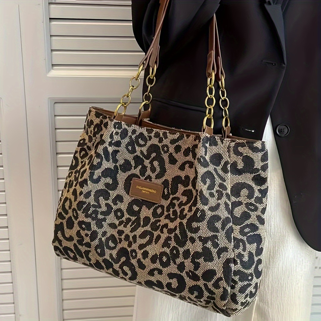 

Fashion Leopard Print Tote Bag, Retro Chain Shoulder Bag, Women's Large Capacity Handbag