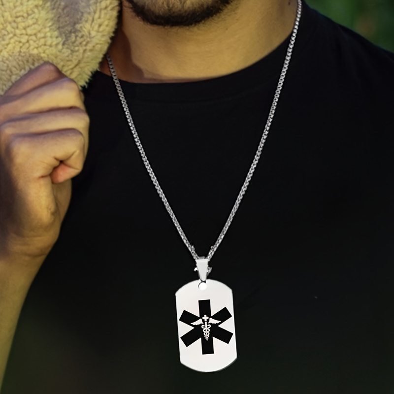 Custom Alarm Necklace ID Name Phone Number Initials Pendant Necklace Men
