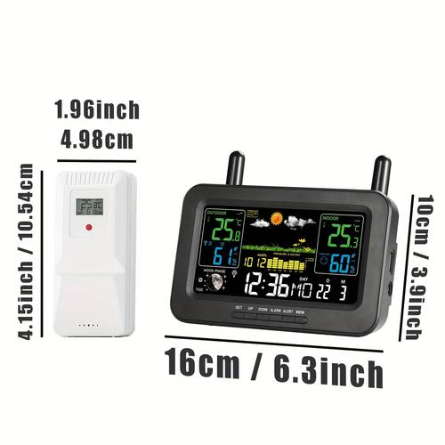 5062 컬러 lcd 디스플레이가 있는 날씨 - 실내/실외 무선 홈 날씨 모니터, 디지털 원자 시계, 온도, 습도, 기압, 알람, 캘린더, 달의 위상 및 자동 시간 조정, 날씨 | 현대 날씨 | 디지털 알람 시계, 날씨