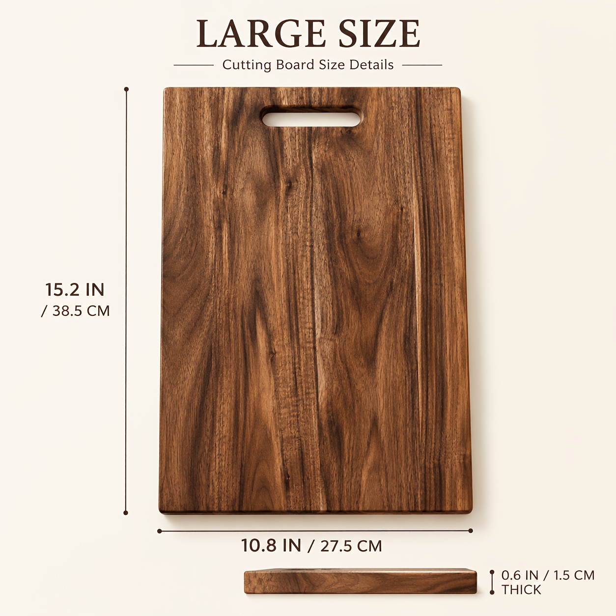 TEMU 1pc Acacia Wood Cutting Board With Handle Slot, Rectangular Chopping And Serving Board, Size Options For Meat Vegetables