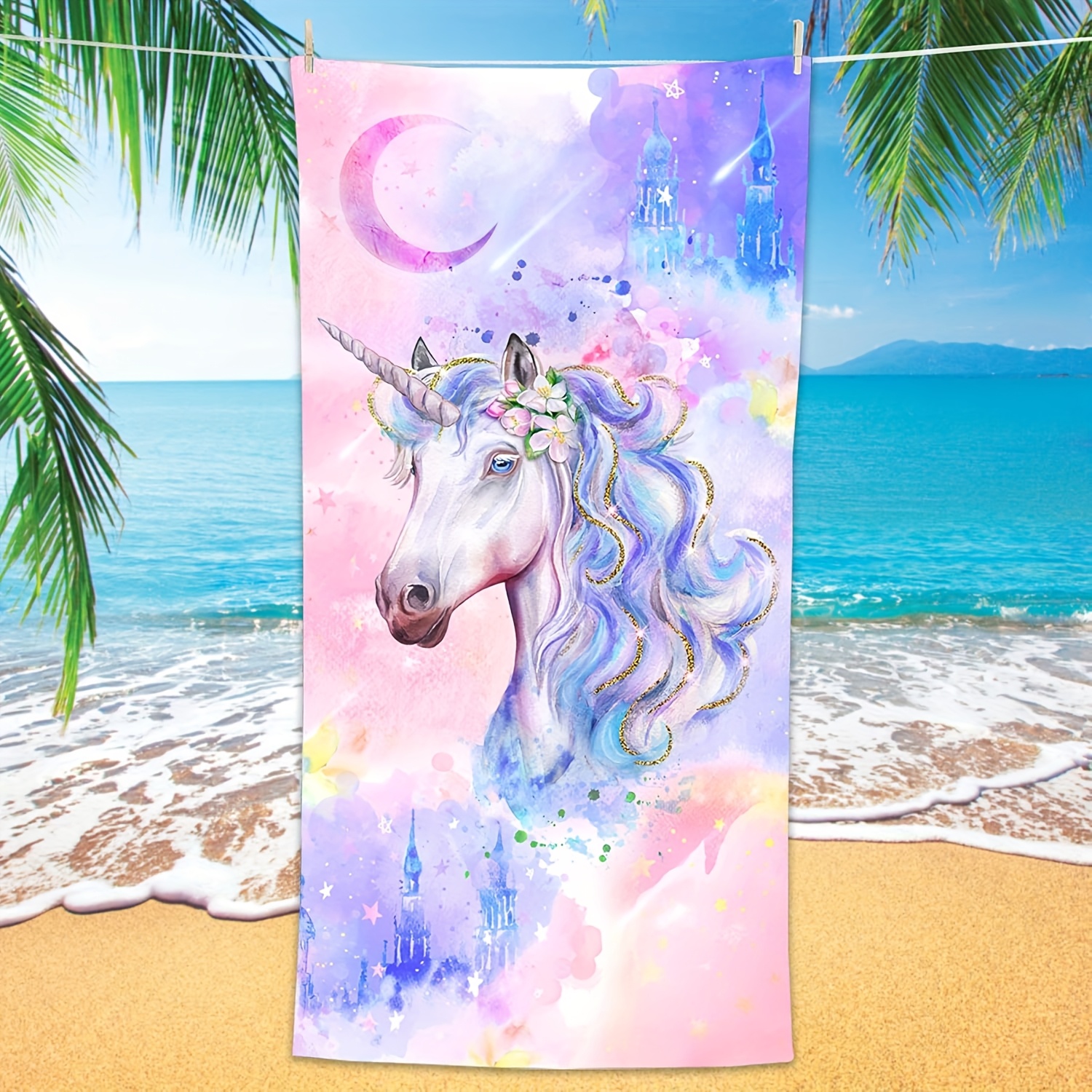 Unicorn Microfiber Beach Towel-quick Dry, Sand-proof, Oversized 30" X 60" Watercolor Blanket With Design, Travel Bath Towel