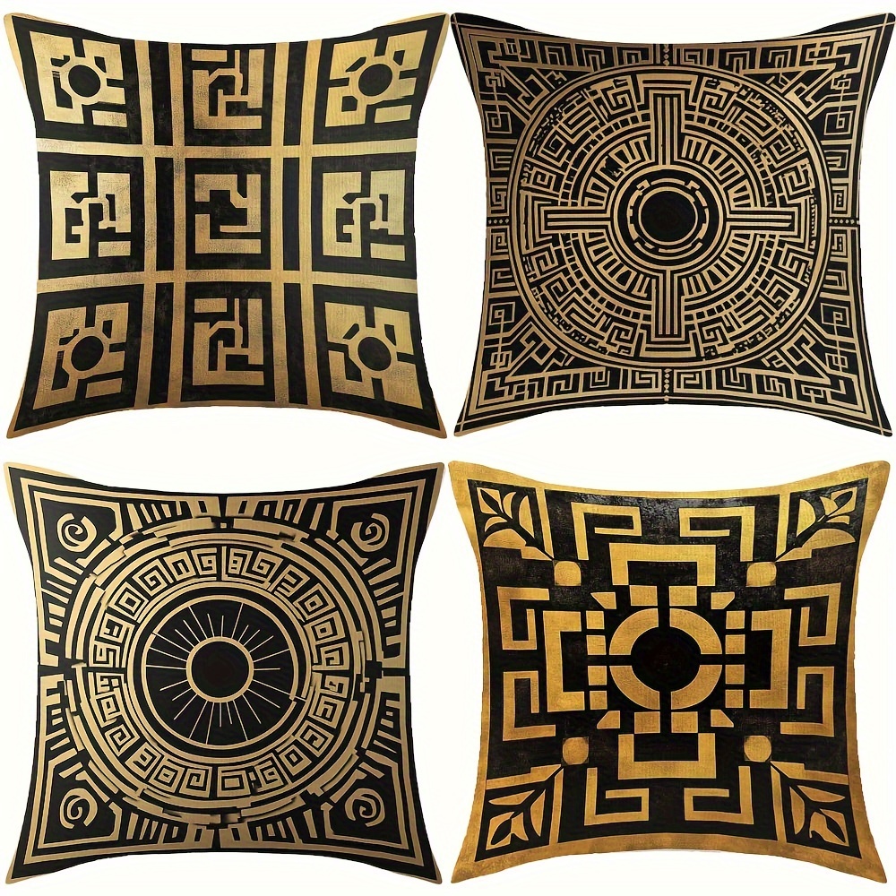 

4-pack Greek Art-inspired Throw Pillow Covers - Double-sided Polyester Decorative Cushion Cases For Autumn, Winter, Thanksgiving, Halloween & Christmas - Mixed Color