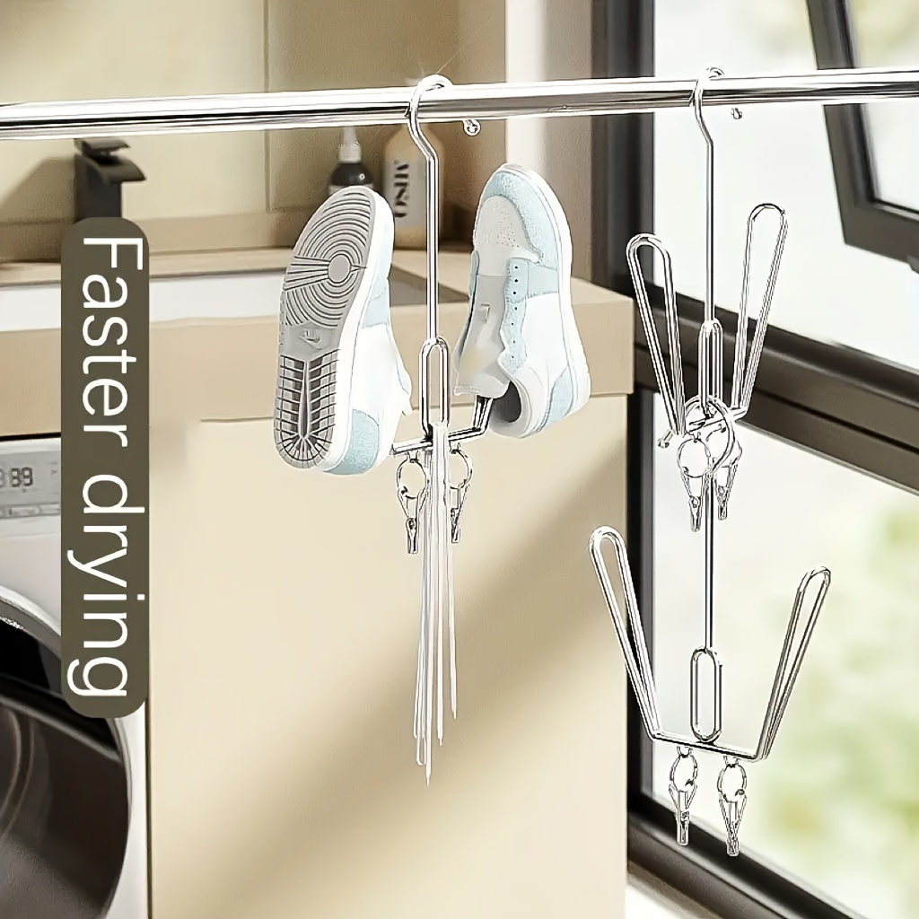 

2/3 Pack Stainless Steel Shoe Drying Rack, Freestanding Balcony Rail Window Outdoor Shoe Hanger, Space-saving Shoe Storage Organizer For Quick Drying, Drying Racks