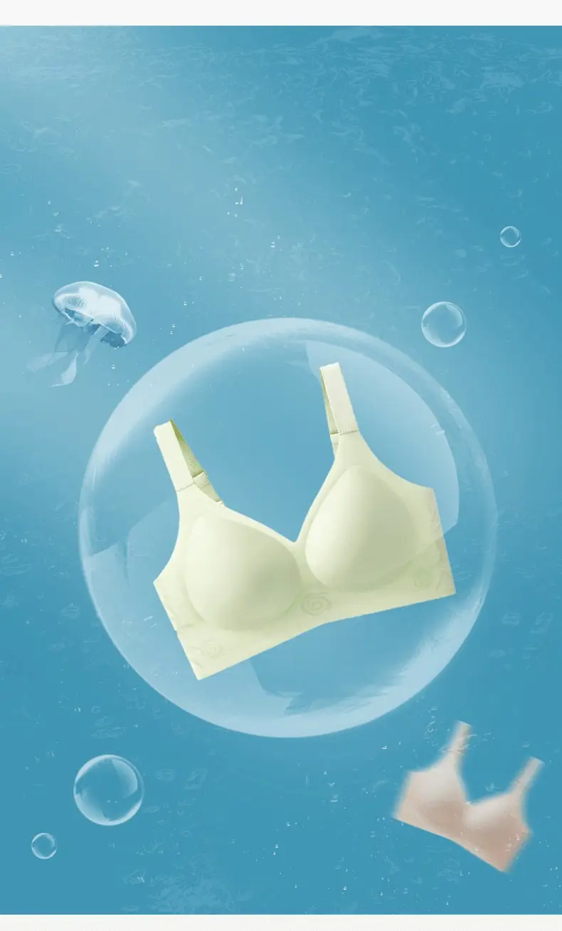 4pcs womens bras seamless wire free push up with bunny ear design anti sagging full coverage soft ice silky fiber fabric non removable padded cups elegant everyday black beige light green white lingerie smooth texture bra Product details 4