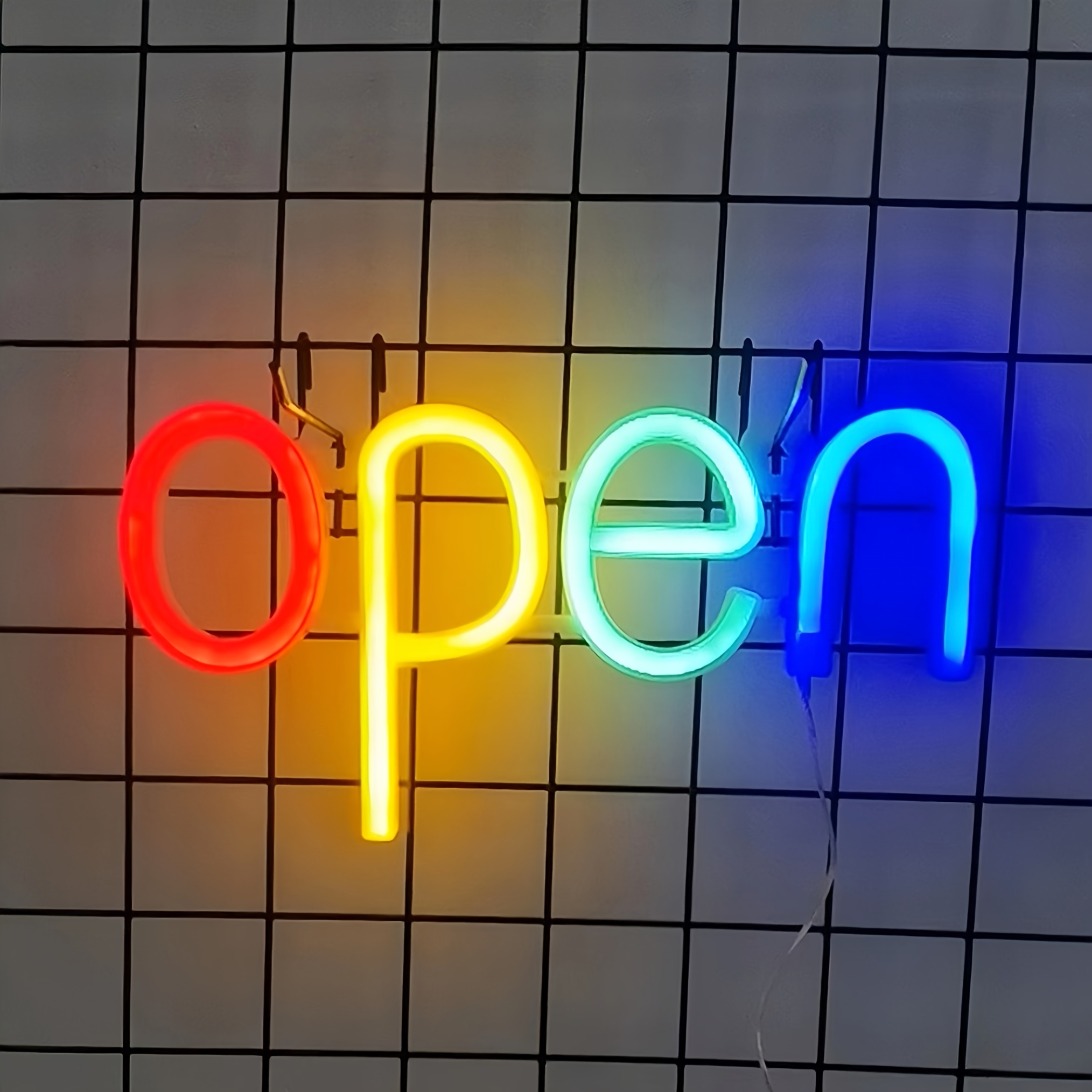 TEMU 1pc Led Neon Open Letter Sign, Usb Or Battery Powered, Multi-functional Wall Decoration Lighting For Bedrooms, Game Rooms, Holiday Parties,