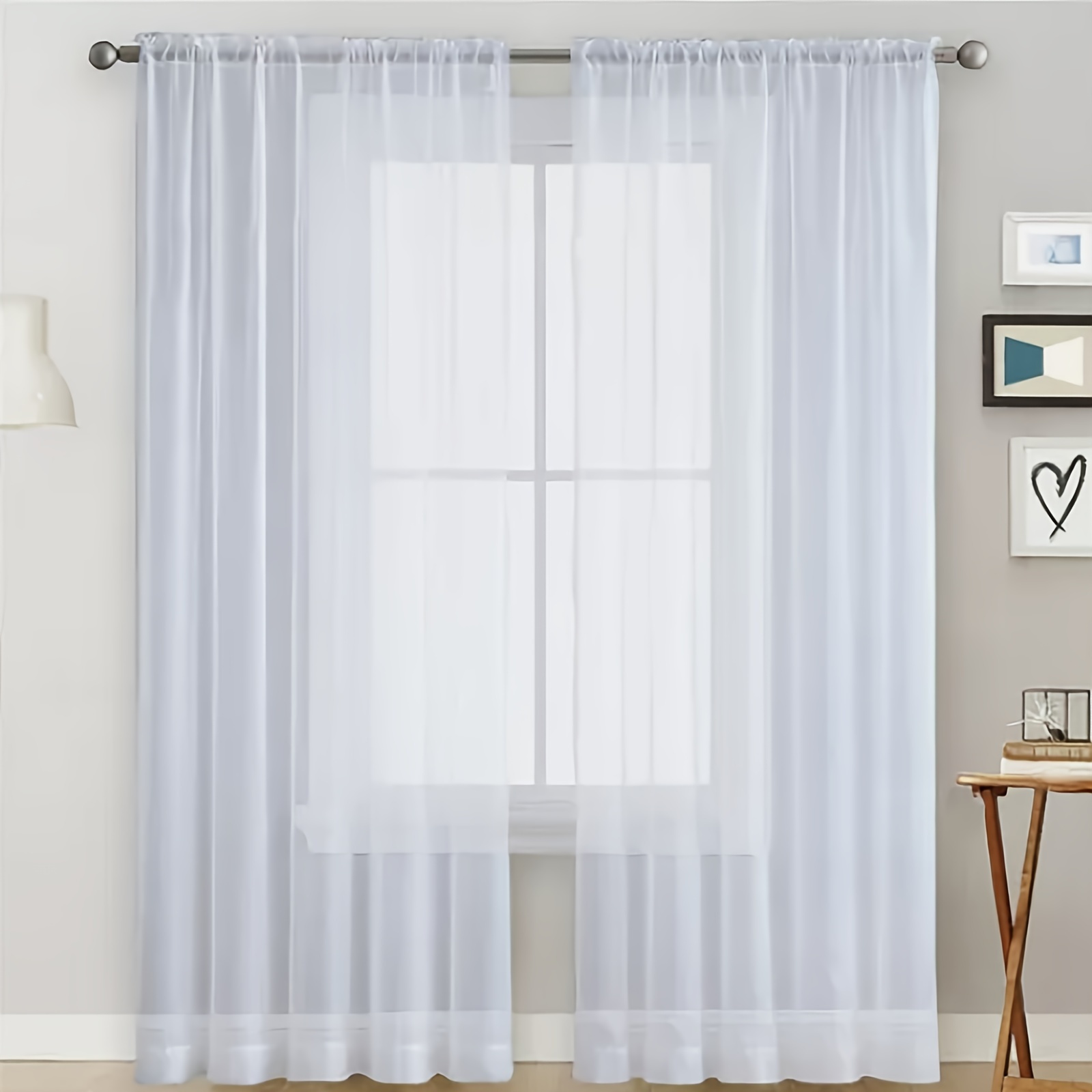 TEMU 6pcs White Sheer Voile Window Curtains - 55" Wide X 84" Long, Rod , Semi-transparent Polyester Fabric, Kitchen, Bedroom, Living Room & Yard,