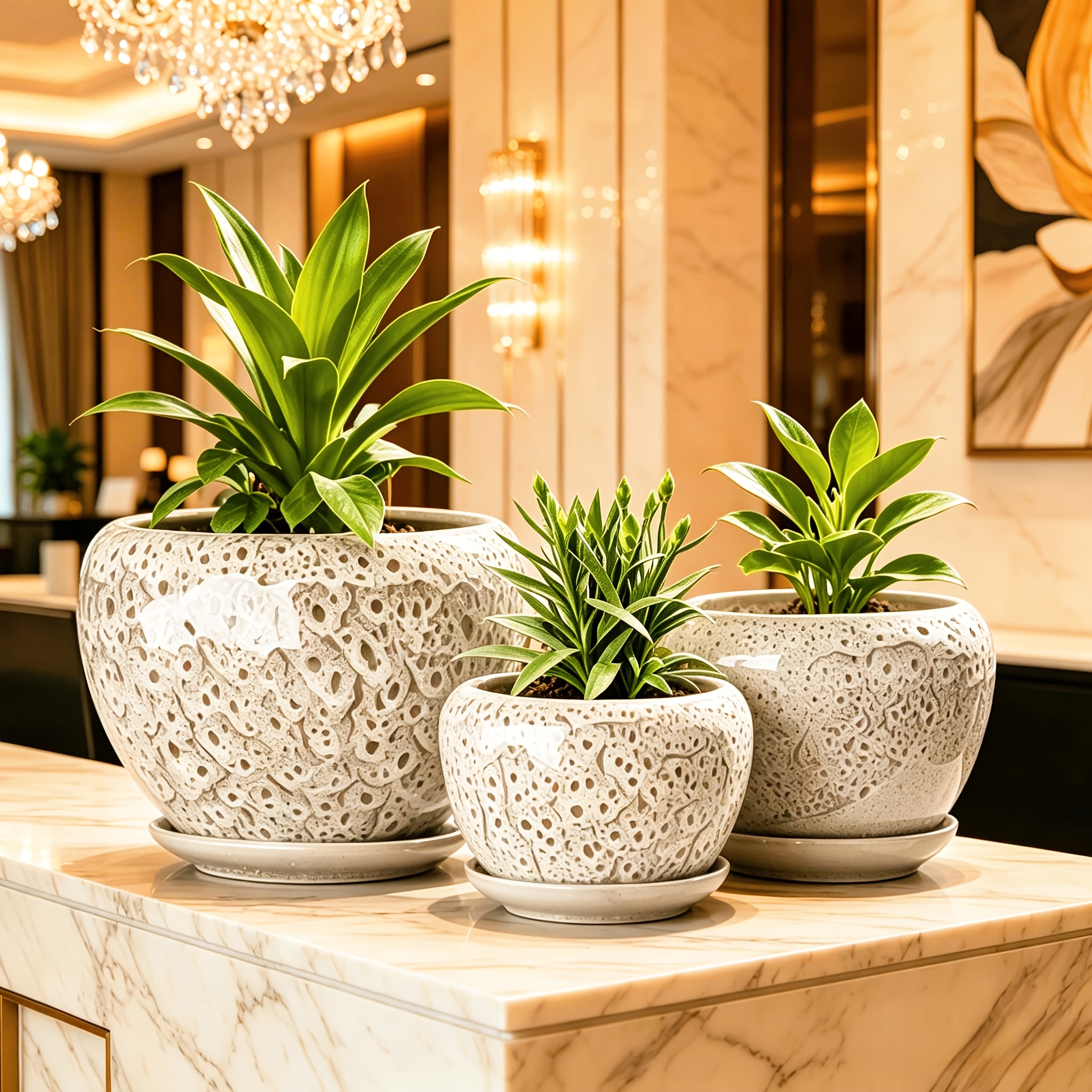 TEMU 3pcs Pack (3-pack) Ceramic Plant Pots Suitable For Succulent, Cactus, Aloe & Houseplants - Vintage Reactive Glaze Brown Round Planters With