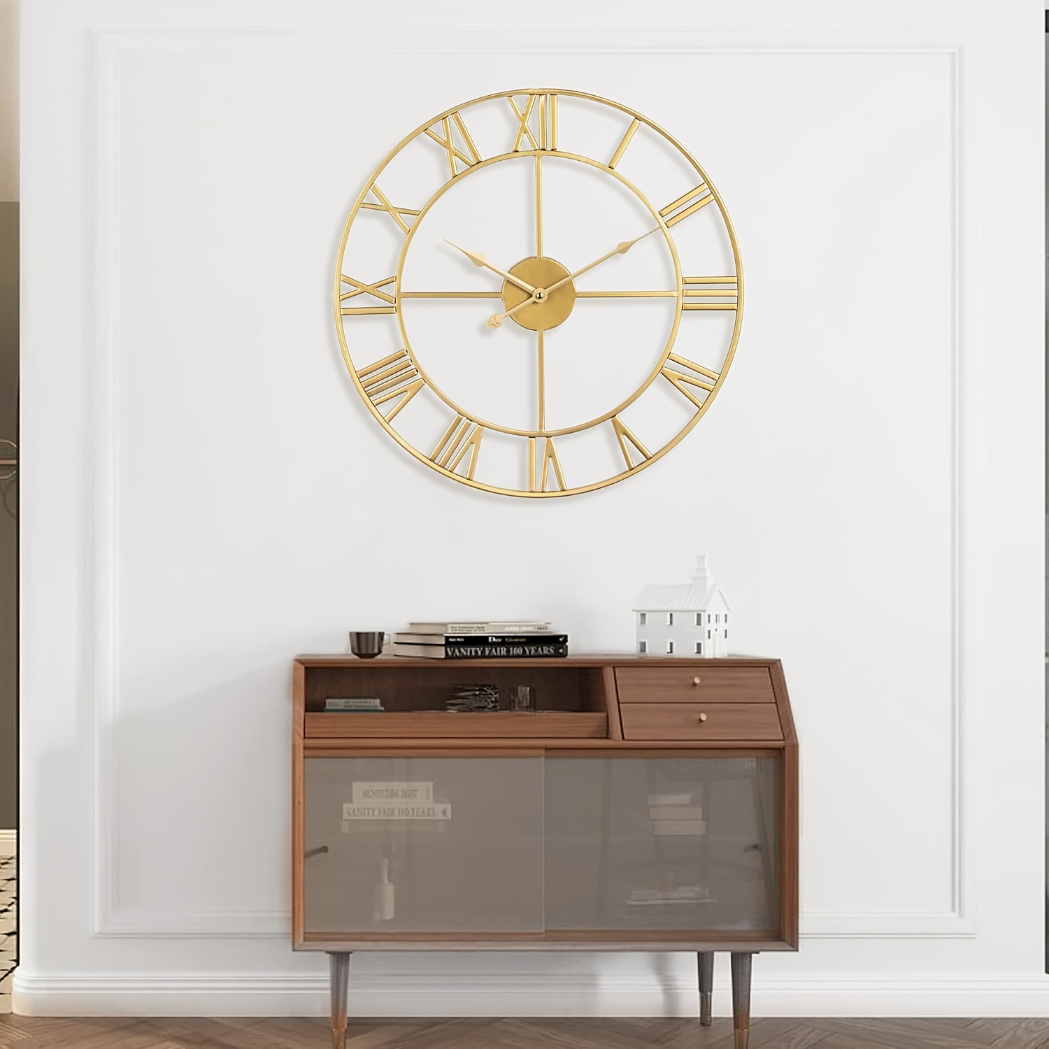 Temu Large Wall Clock, Modern Clock, Vintage Style Wall Decoration Silent No Ticking 50Cm Diameter Roman Wall Clocks Modern Living Room Wall Clock-image