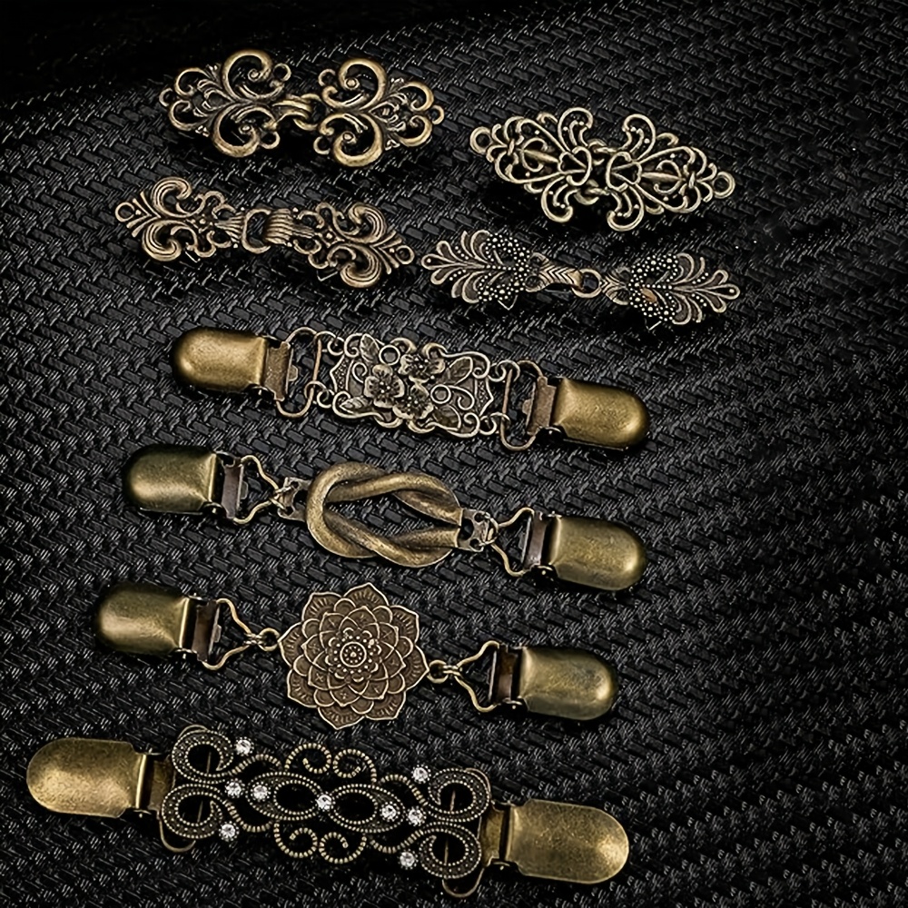 Image of 8pcs Women's Sweater Shawl Clips, Dress Clips, Cape Clasps, Shawl Clips, Vintage Cardigan Clips, Vintage Cape Shawl Pins, Back-tie Shawl Shirt Cardigan Scarf Clips For Women