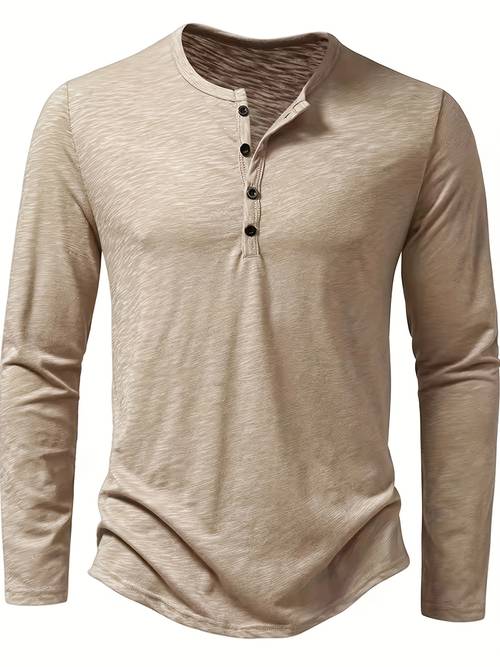mens autumn winter henley shirts cotton casual long sleeved shirts solid color bottoming shirt