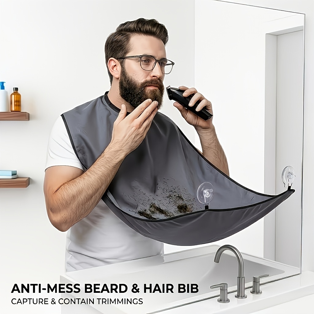 TEMU 1 Bib & 2 Suction Cups Adjustable Leak-proof Suitable For Home & Salon Use, Men's Breathable Barber Cape With Suction Cup Bib Catcher, Shaving
