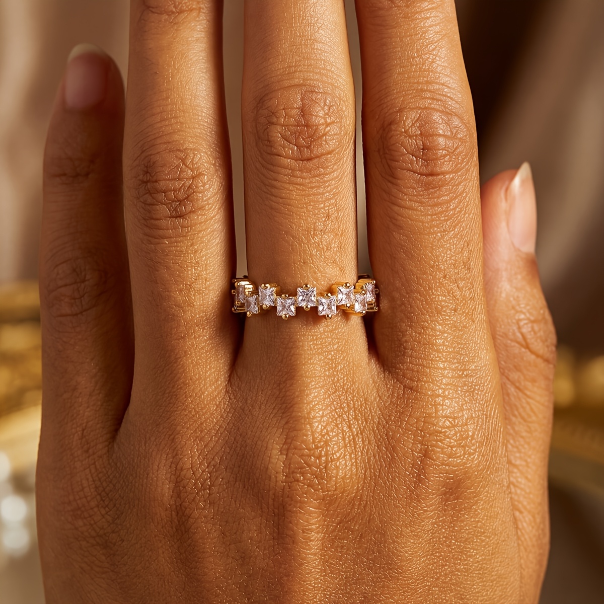 Women's Exquisite Misaligned Square Ring, Stylish Daily Accessory