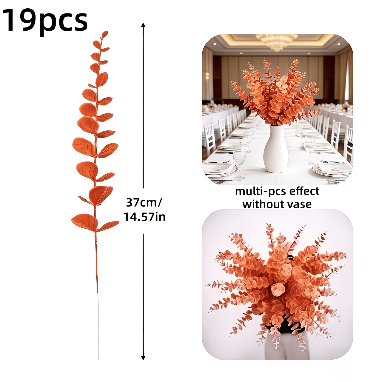 TEMU 19 piezas de flores artificiales de eucalipto naranja, adecuadas para , Pascua, Día de Acción de Gracias, Día de San Valentín, de mesa de estilo