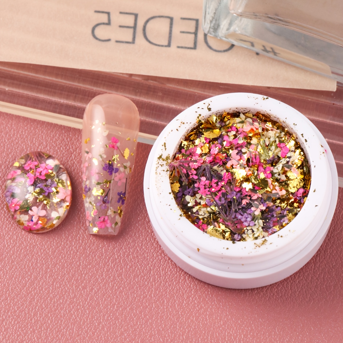 TEMU Spring Summer 3d Jasmine-inspired Artificial Colorful Flower With Nail Art Decorations, Foil Nail Additions Patches Sequins, Home Nail Salon,