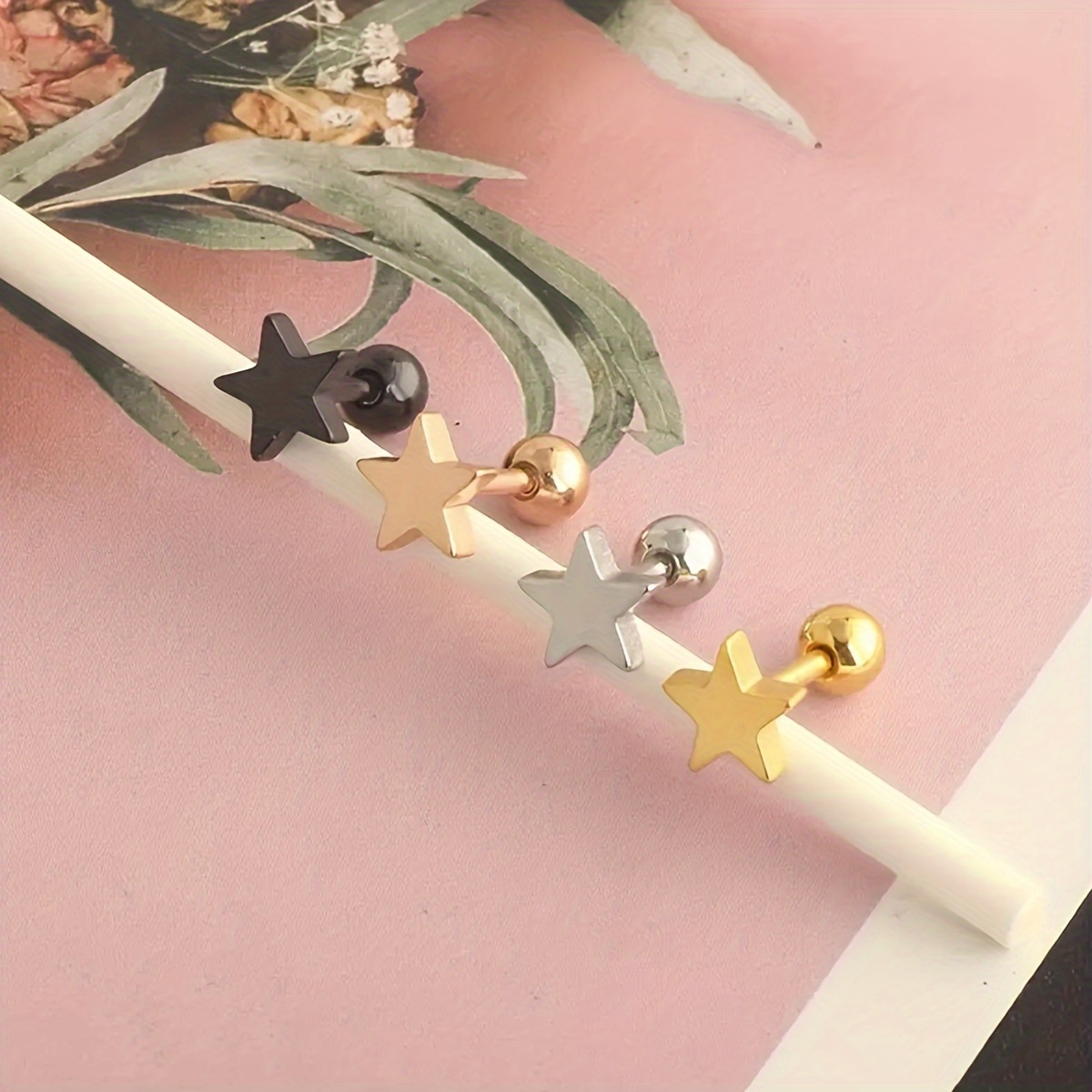 18K Golden Plated Twisted Round Ball Star Earrings