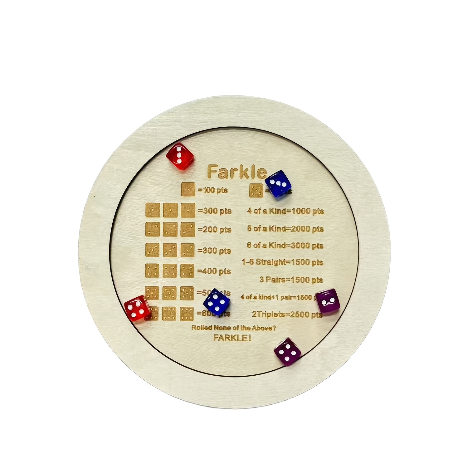 1pc Farkle Dice Tray, Made Of Wood, Suitable For Classic Farkle Dice Game. With Circular Dice Tray And 6 Dice, Ideal For Family Gatherings And Games