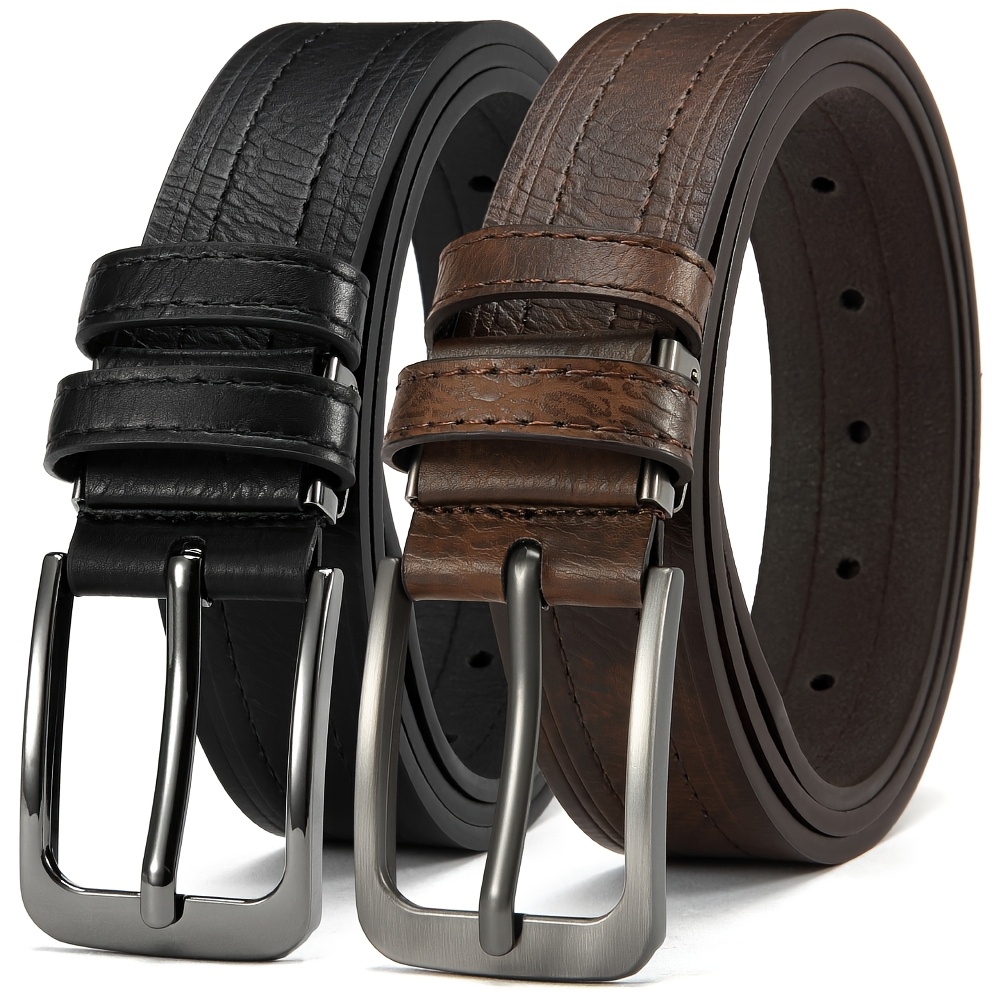 TEMU Casual Belt For Mens Belt Set Of 2pcs, Dress Belt Casual Wear Jeans Classic Belt 1.25