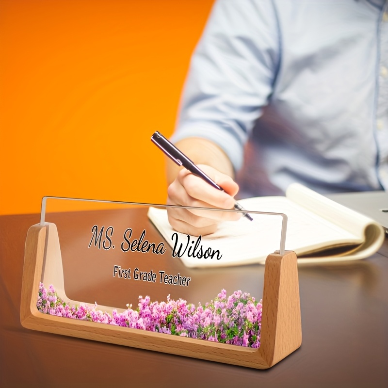 2d flat 1  acrylic nameplate with wooden     personalized desk name plate for office teacher colleagues elegant gift for leadership professional   decor cute desk decor teacher supply gift sleek     design 0