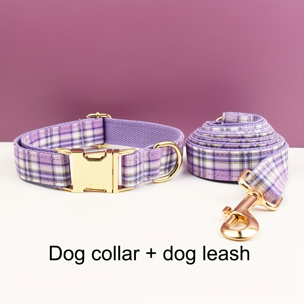 Personalized Plaid Dog Collar with Matching Leash, Custom Engraved
