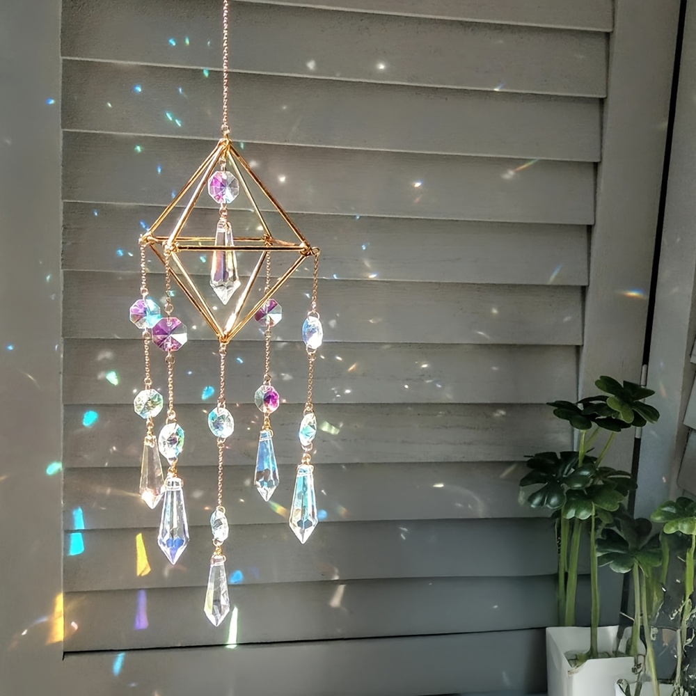 Image of 1pc Of Glass Hanging Crystal Wind Chime, Light Catcher, Sun Catcher Window Decoration, Bedroom Wind Chime Wall Decor Pendant