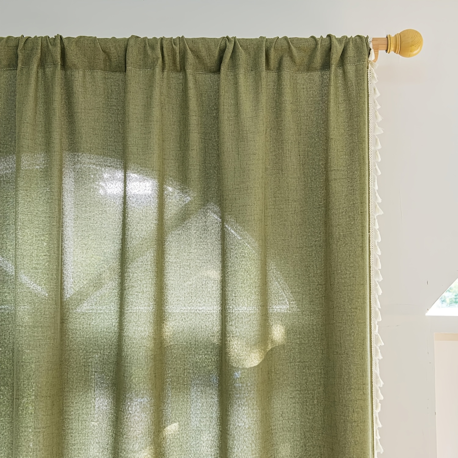 TEMU 1pc Japanese-style Linen Texture Tassel Lace Curtain, , Bedroom Blackout Curtain, Semi-sheer Curtain, Fabric Weight 210g, Bohemian Style Tassel