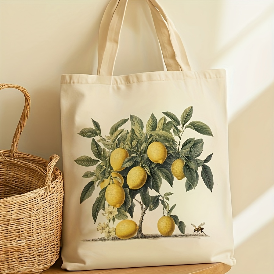 E-shop Schöner Einkaufstasche mit Zitronenbaum-Muster, strapazierfähige Schultertasche aus Canvas, für Studium, Freizeitshopping & täglichen Gebrauch,
