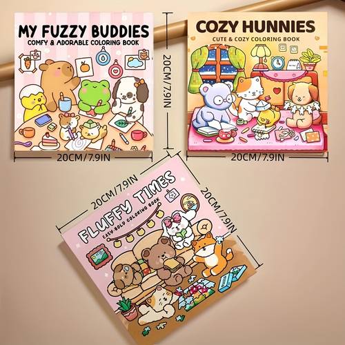 3 books a set of coloring books that like with 72 pages of thick featuring illustrations of and other cute and cozy cartoon animals teens to relieve stress relax