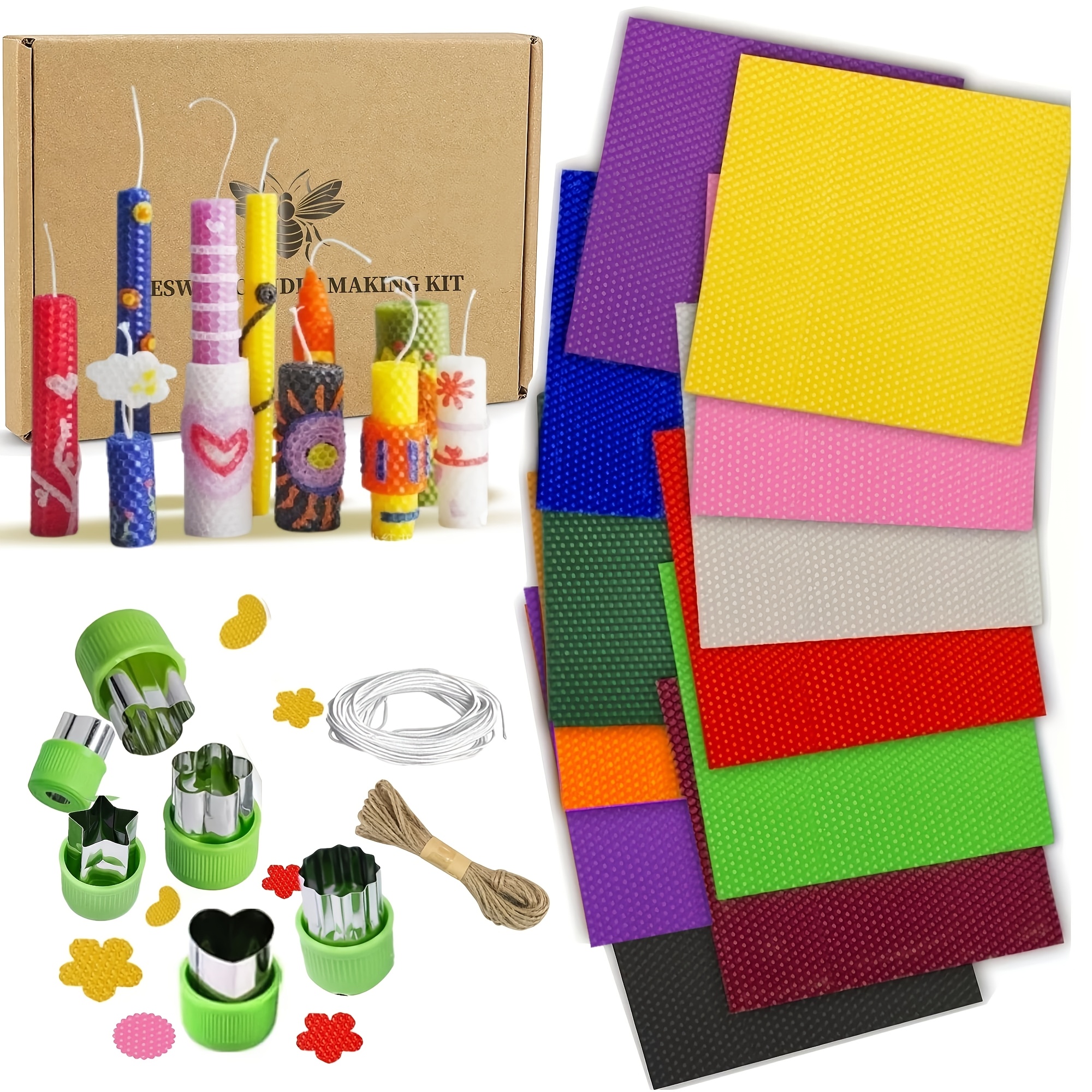 

Diy Beeswax Candle Making Kit - 12 Colors, 8x8 Inches With 4m Wick, Hexagon Shaped Craft Set For Home Decor & , Candle Making Supplies