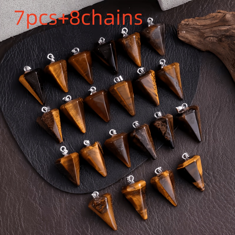 TEMU Juego de 15 piezas surtidas: 7 colgantes + 8 cadenas. Colgante de piedra de con punta natural, dije de de para radiestesia de chakra, regalo de