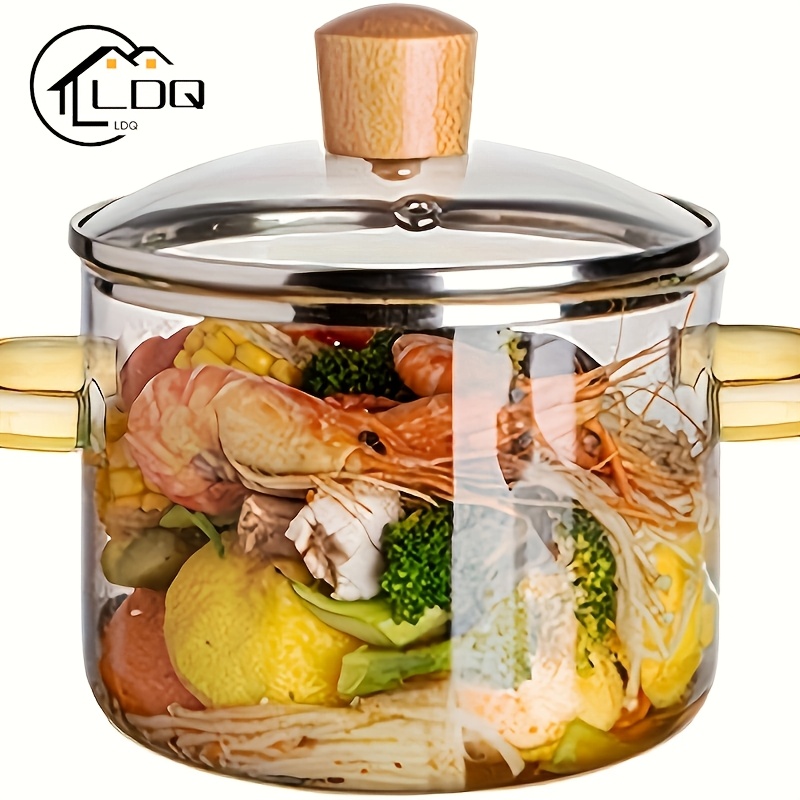 

Ldq 1.5l Glass Simmer Pot - Heat-resistant, Stovetop & Microwave Safe, Dual Yellow Handle, Transparent Cooking Pot For Soup, Milk, , And More - , Non-toxic, And Easy To Clean Kitchen Essential