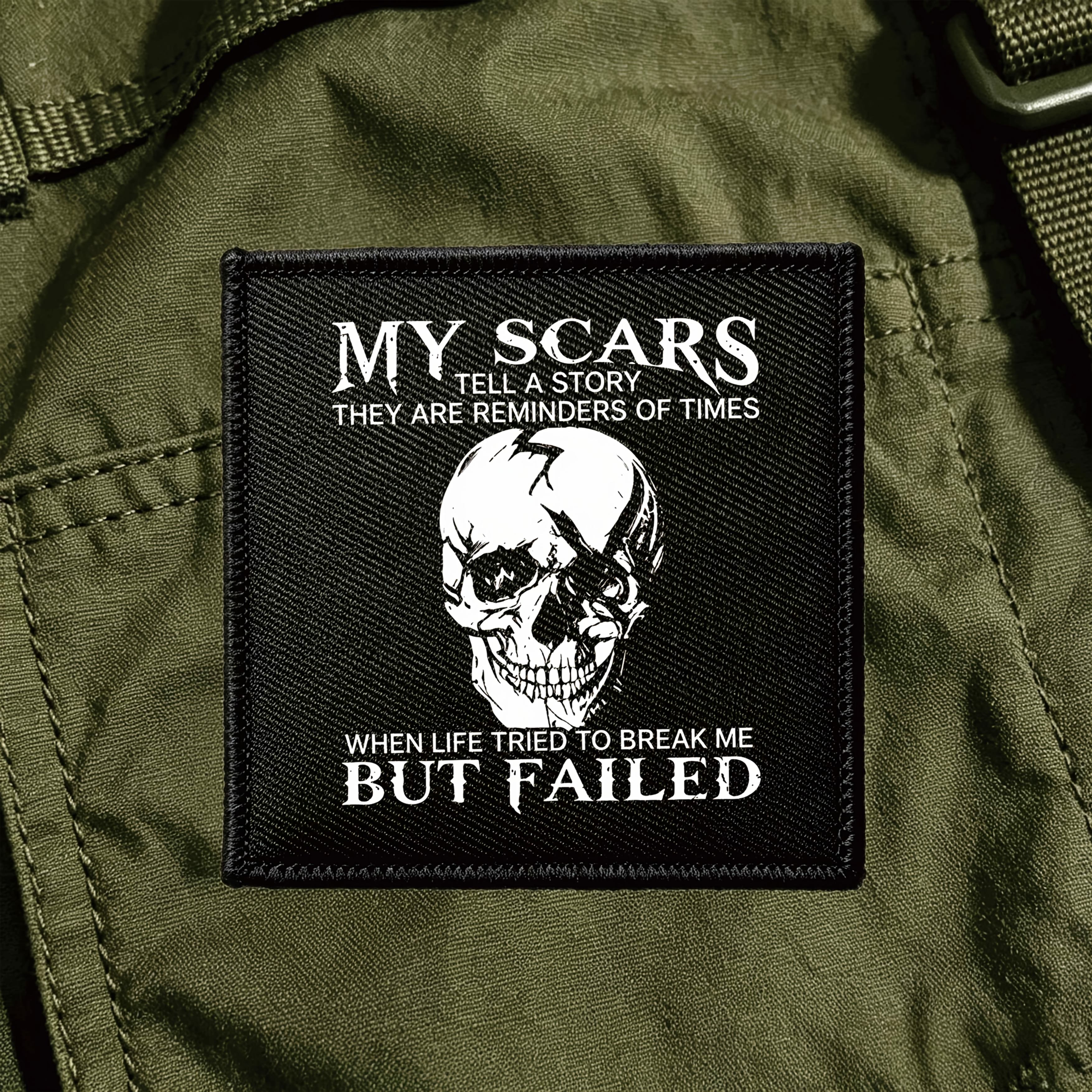 TEMU 1pc Vintage For Patch, Gothic Inspirational Outdoor Badge "my Scars Tell A Story Are Reminders Of Times To Break Me But Failed", Decor For