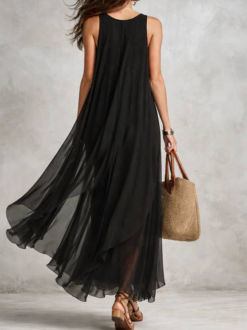 elegante da donna in chiffon - abito da spiaggia senza maniche con - silhouette a linea, vestibilità , scollo - abito per , feste, matrimoni, abito in chiffon lavabile in lavatrice