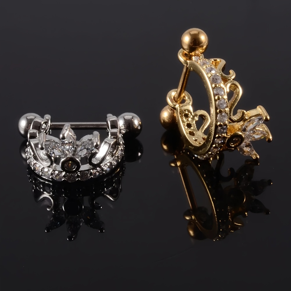 TEMU 2pcs Cz Cubic Synthetic Zirconia Crown Earrings, Stainless Steel Fade-resistant Ear & Cartilage Piercing Jewelry, Ideal Birthday Gift
