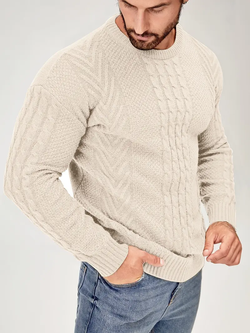 mens winter warm knit sweater soft round neck long sleeve casual pullover solid color beige navy machine washable thick sweater jacket for cold weather office casual attire Product details 17