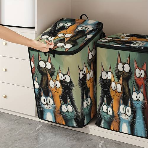 item picture 1pc large capacity star lid storage box kitten pattern printed storage bag large capacity foldable storage bag suitable for blankets quilts sturdy zippers gifts